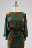 Floral Dark Green Sheath Velvet Boat Neck Long Mother of the Bride Dress with Pockets