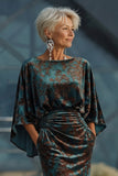 Floral Dark Green Sheath Velvet Boat Neck Long Mother of the Bride Dress with Pockets