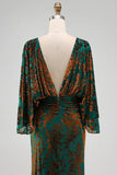 Floral Dark Green Sheath Velvet Boat Neck Long Mother of the Bride Dress with Pockets