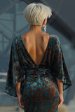 Floral Dark Green Sheath Velvet Boat Neck Long Mother of the Bride Dress with Pockets