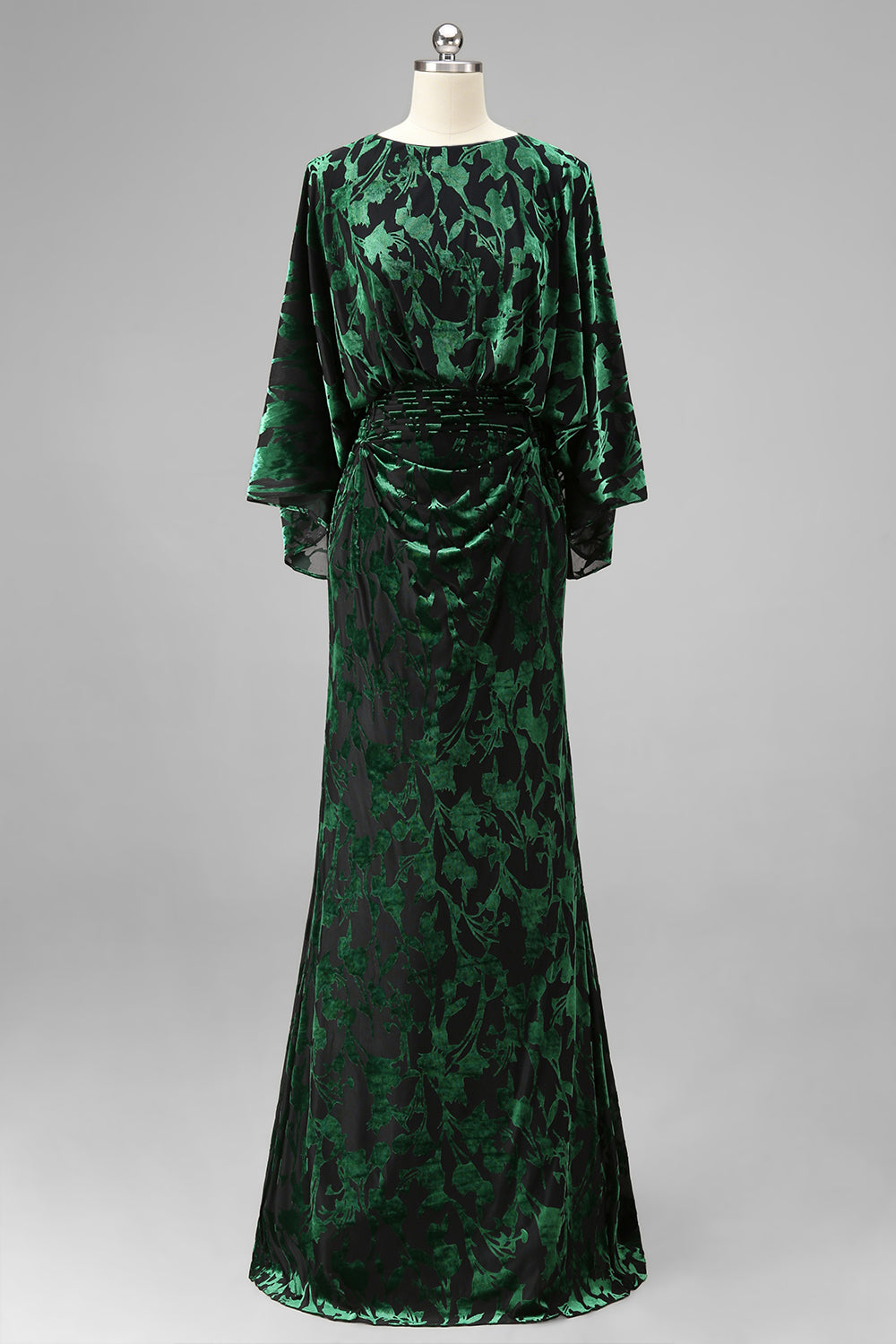Floral Peacock Blue Boat Neck Velvet Sheath Long Mother of the Bride Dress with Pockets