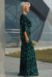 Floral Peacock Blue Boat Neck Velvet Sheath Long Mother of the Bride Dress with Pockets