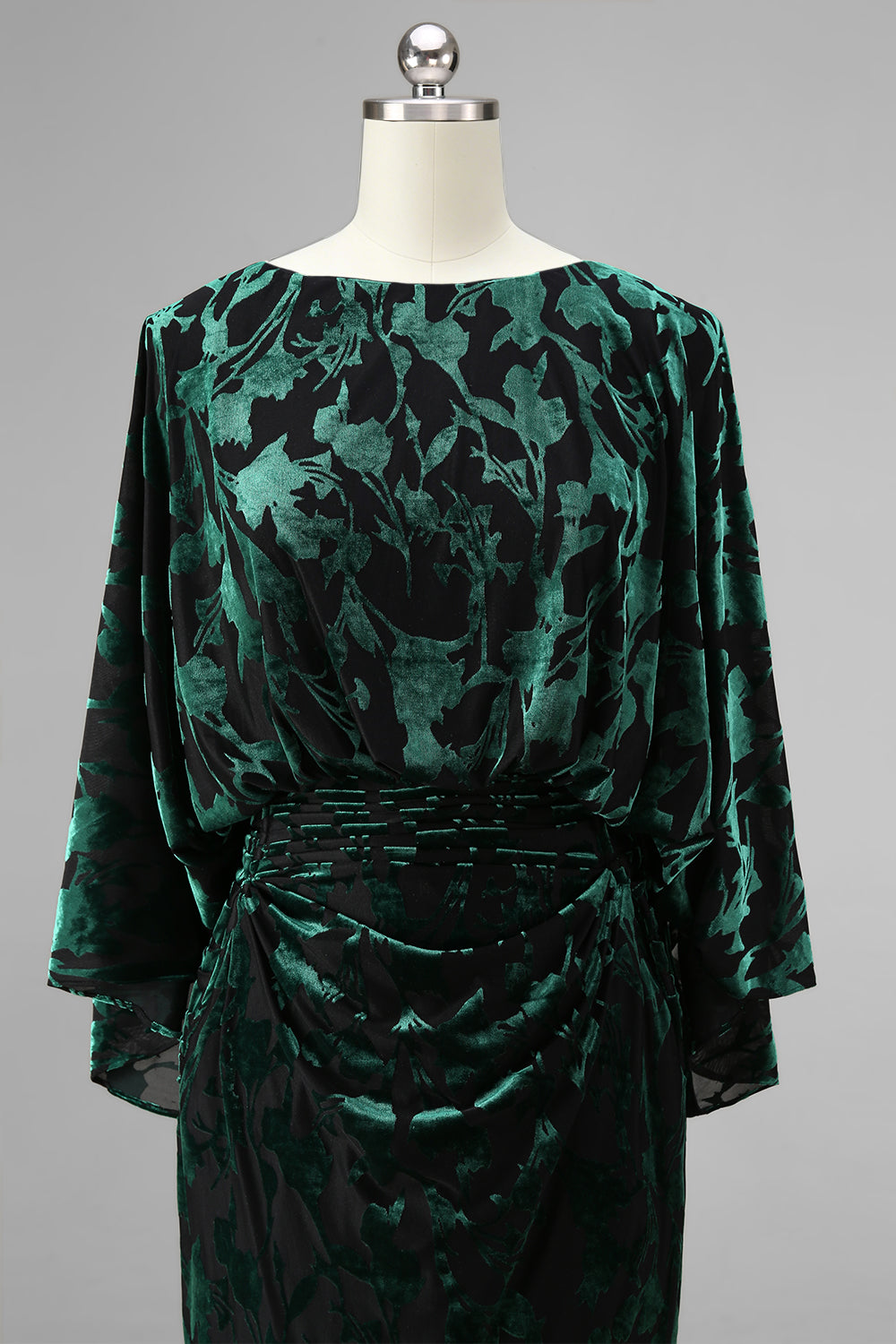 Floral Peacock Blue Boat Neck Velvet Sheath Long Mother of the Bride Dress with Pockets