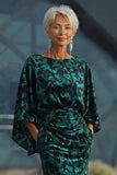 Floral Peacock Blue Boat Neck Velvet Sheath Long Mother of the Bride Dress with Pockets