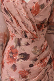 Floral Dusty Rose Chiffon V-Neck Sheath Long Mother of the Bride Dress with Pockets