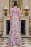 Dusty Rose Floral Lace A Line Long Mother of the Bride Dress with Sleeves