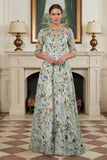 Green Floral Lace A Line Long Mother of the Bride Dress with Sleeves
