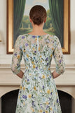 Green Floral Lace A Line Long Mother of the Bride Dress with Sleeves