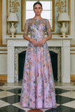 Green Floral Lace A Line Long Mother of the Bride Dress with Sleeves