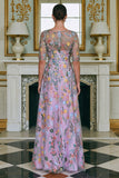 Green Floral Lace A Line Long Mother of the Bride Dress with Sleeves