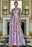 Green Floral Lace A Line Long Mother of the Bride Dress with Sleeves