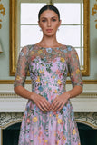 Green Floral Lace A Line Long Mother of the Bride Dress with Sleeves