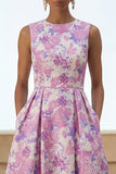 Lilac Round Neck A Line Maxi Floral Wedding Guest Dress