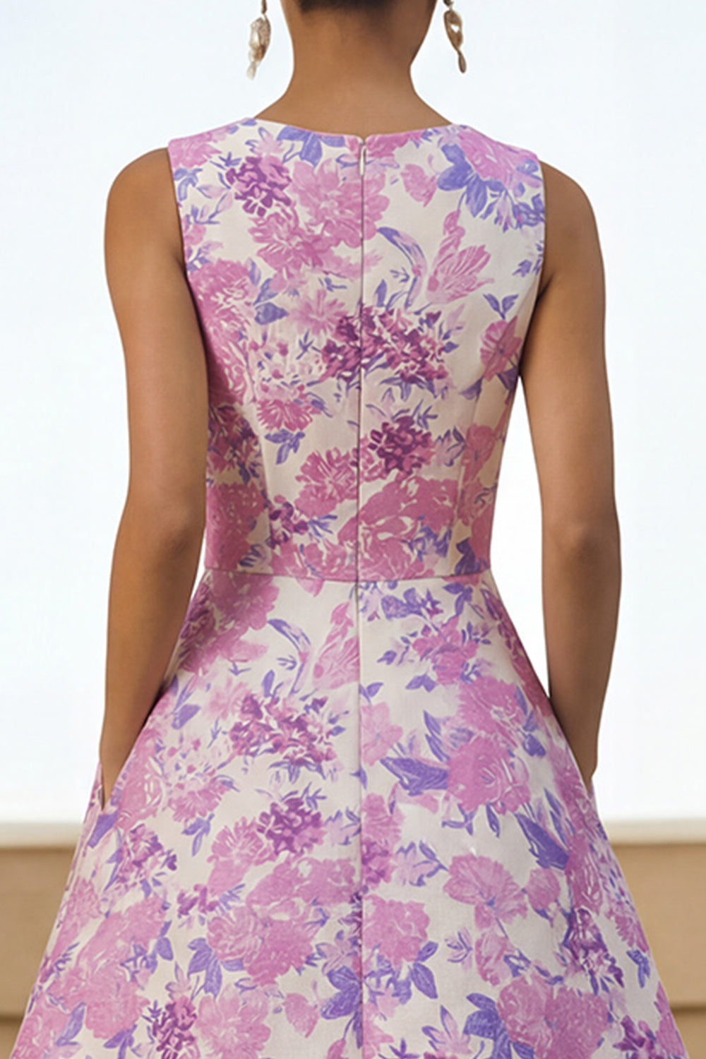 Lilac Round Neck A Line Maxi Floral Wedding Guest Dress