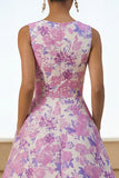 Lilac Round Neck A Line Maxi Floral Wedding Guest Dress