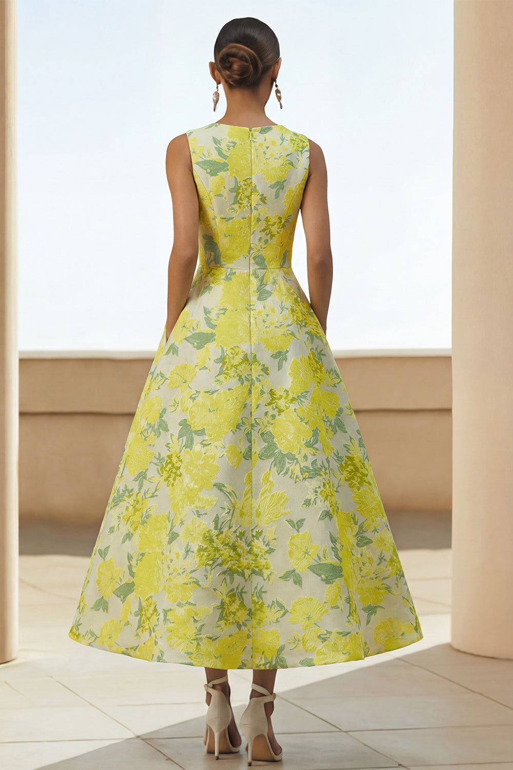 Daffodil A Line Round Neck Maxi Floral Wedding Guest Dress