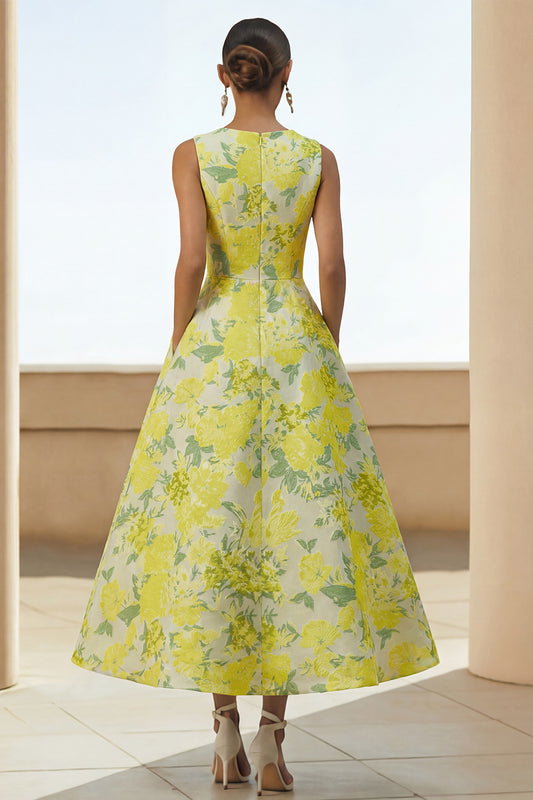 Daffodil A Line Round Neck Maxi Floral Wedding Guest Dress