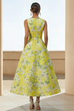 Daffodil A Line Round Neck Maxi Floral Wedding Guest Dress