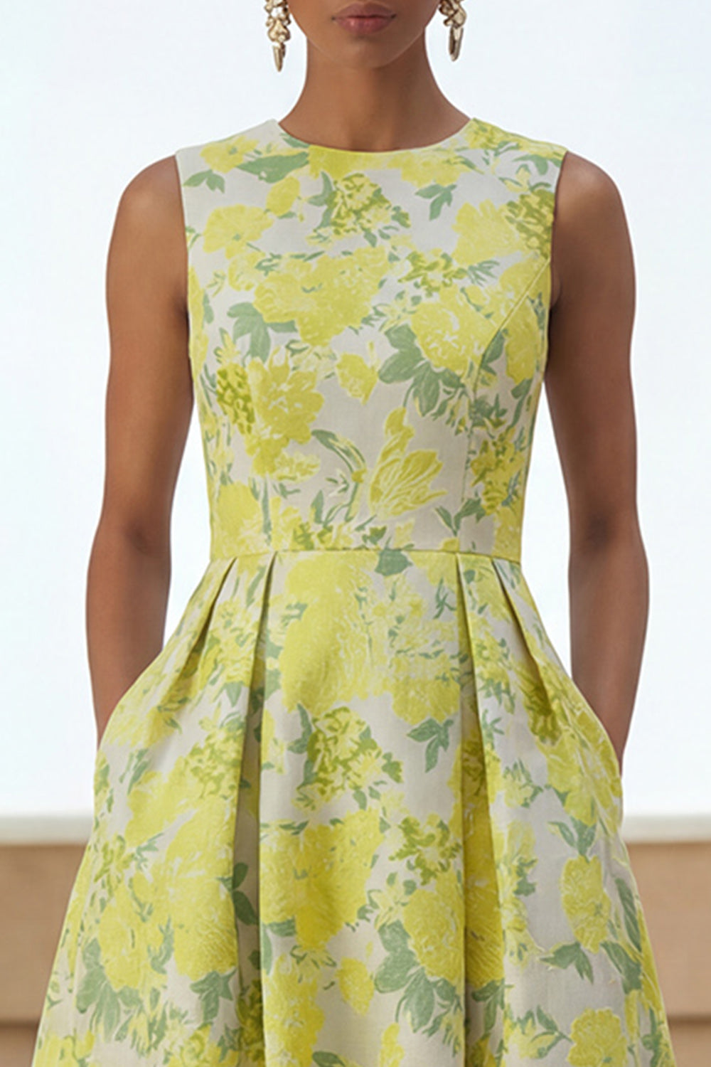 Daffodil A Line Round Neck Maxi Floral Wedding Guest Dress