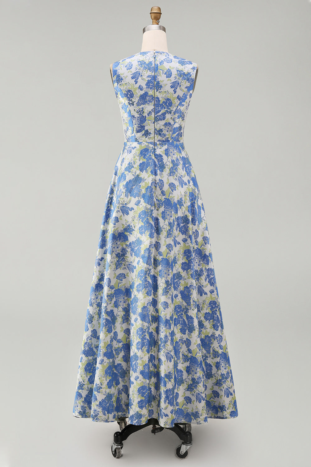Blue Daffodil A Line Round Neck Maxi Floral Wedding Guest Dress