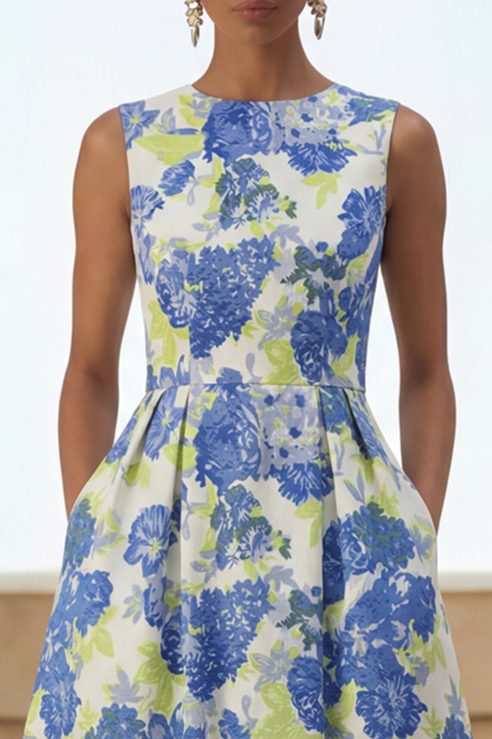 Blue Daffodil A Line Round Neck Maxi Floral Wedding Guest Dress