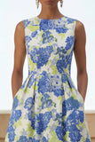 Blue Daffodil A Line Round Neck Maxi Floral Wedding Guest Dress