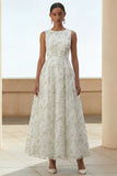 Light Green A Line Maxi Floral Round Neck Wedding Guest Dress