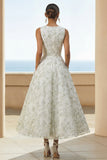 Light Green A Line Maxi Floral Round Neck Wedding Guest Dress