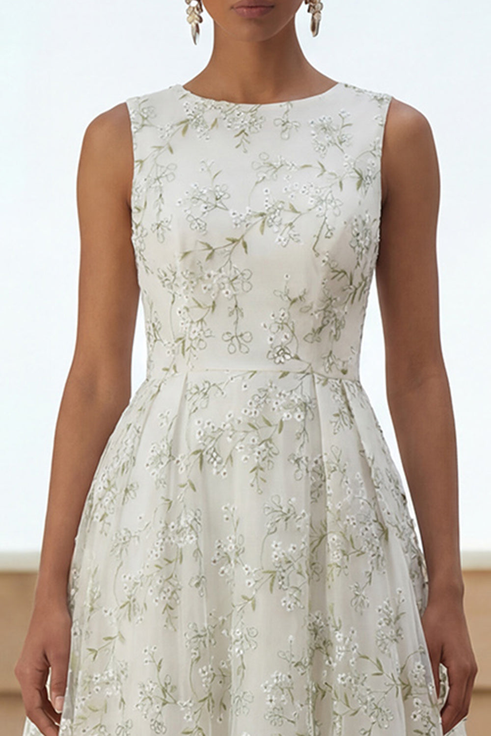 Light Green A Line Maxi Floral Round Neck Wedding Guest Dress
