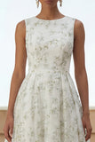 Light Green A Line Maxi Floral Round Neck Wedding Guest Dress