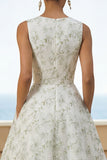 Light Green A Line Maxi Floral Round Neck Wedding Guest Dress