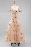 Black Floral Off the Shoulder A Line Maxi Wedding Guest Dress