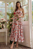 Pink Red Flower One Shoulder Long A Line Wedding Guest Dress