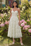Light Green Corset Sweetheart Maxi A Line Floral Wedding Guest Dress