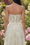 Light Green Corset Sweetheart Maxi A Line Floral Wedding Guest Dress