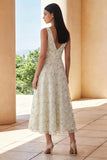 Light Green Floral V-Neck A Line Maxi Wedding Guest Dress