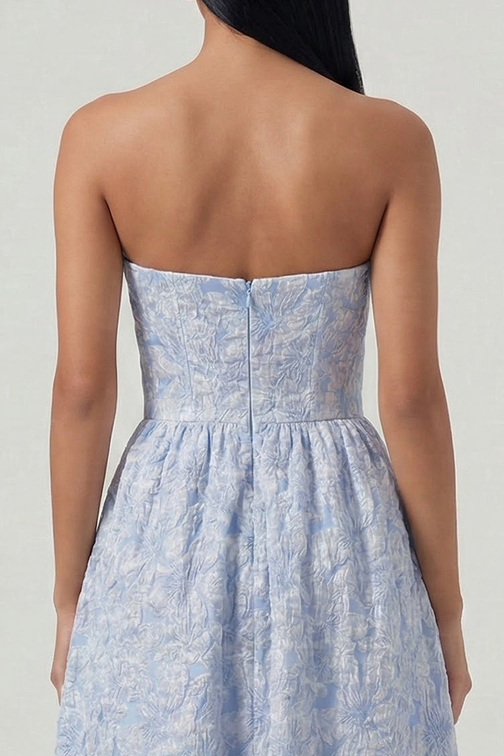 Sweetheart Corset A Line Blue Floral Maxi Wedding Guest Dress