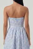 Sweetheart Corset A Line Blue Floral Maxi Wedding Guest Dress