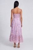 Lilac Floral Spaghetti Straps A Line Maxi Wedding Guest Dress with Slit
