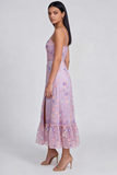 Lilac Floral Spaghetti Straps A Line Maxi Wedding Guest Dress with Slit