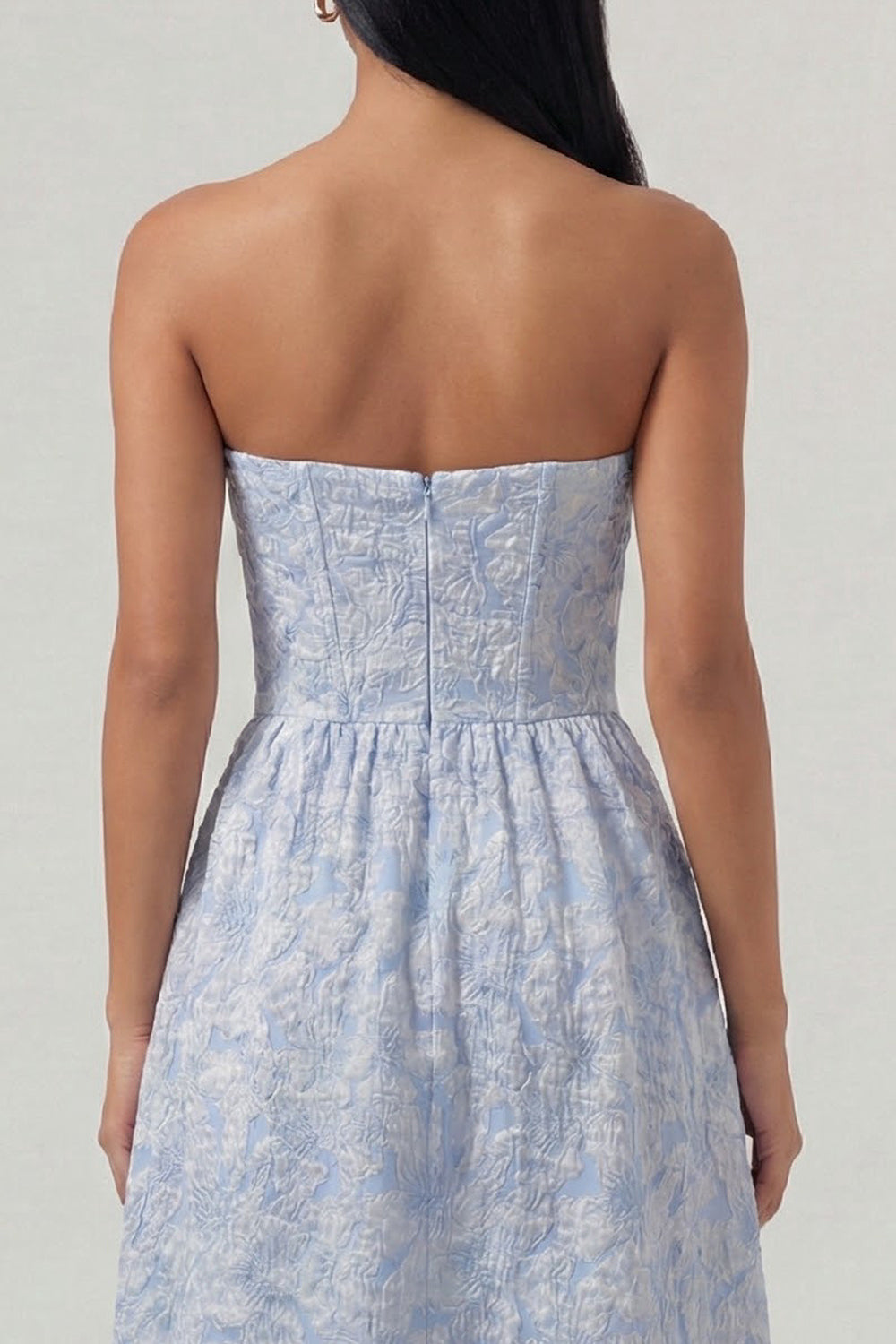 Sweetheart A Line Blue Floral Corset Maxi Wedding Guest Dress with Ruffles