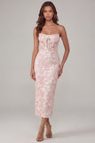 Sparkly Pink Floral Corset Strapless Lace Maxi Wedding Guest Dress