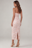 Sparkly Pink Floral Corset Strapless Lace Maxi Wedding Guest Dress