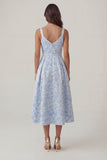 Blue Floral Thick Straps A Line Ruched Maxi Wedding Guest Dress