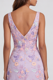 Lilac Floral V-Neck Mermaid Maxi Wedding Guest Dress with Slit
