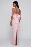 Sparkly Pink Floral Strapless Mermaid Maxi Wedding Guest Dress with Bow