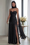 Glitter Dusty Sage Sweetheart Neck Scarf Long Formal Dress with Slit