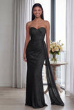 Black Sweetheart Mermaid Ruched Long Formal Dress with Streamer