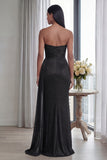 Black Sweetheart Mermaid Ruched Long Formal Dress with Streamer