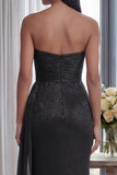 Black Sweetheart Mermaid Ruched Long Formal Dress with Streamer